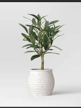 THRESHOLD Potted Artificial Olive Tree in White Speckled Ceramic Planter NEW w/o